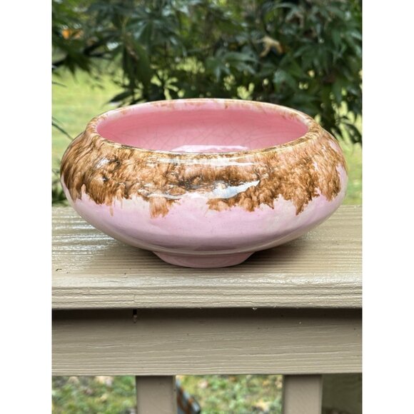 Vintage Frank Mareno California Pottery Planter Bowl Pink Brown Drip Glaze MCM - Picture 4 of 8